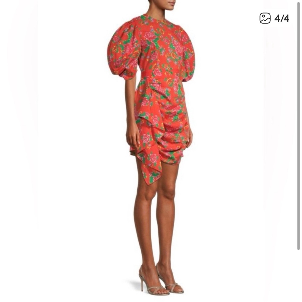 RHONE Red and Green Puff Sleeve Mini Dress ( like